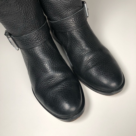 J. Crew Women's Black Pebble Leather Moto Boots Silver Buckles Low Heel 5.5 - Picture 6 of 10